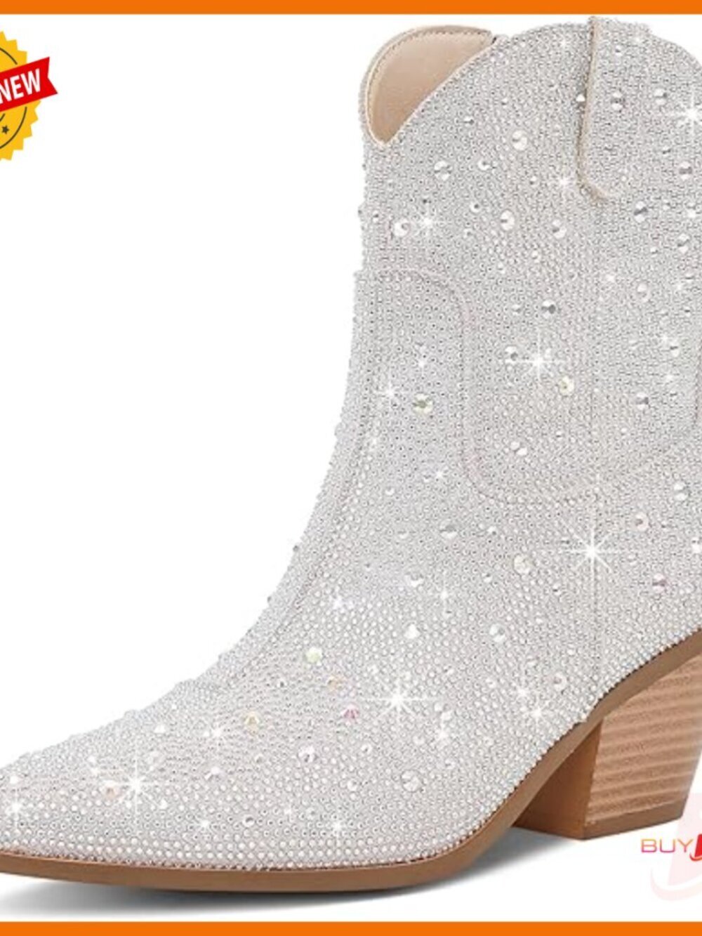 Rhinestone Cowgirl Ankle Boots Chunky Heel Side Zipper Western Booties